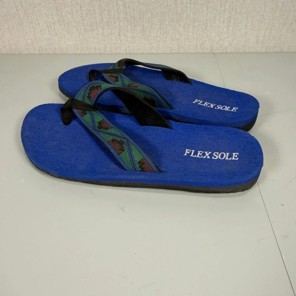 Blue‎ Fabric Flip Flop Sandals with Patterned Straps